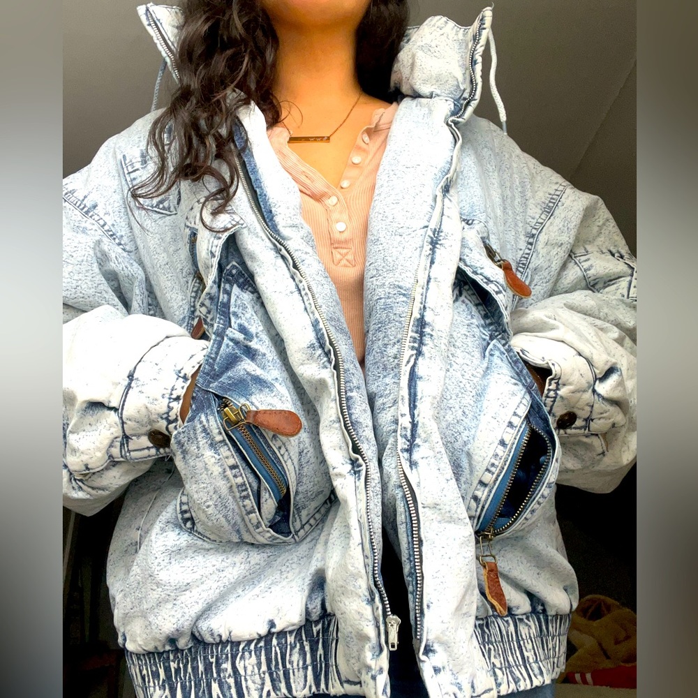 EAST WEST by The Panda Group Inc. Acid Wash Denim Paisley Hooded Jacket
